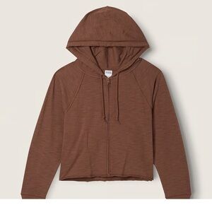 VS Pink, Brown Cropped Zip-Up Hoodie, 100% Cotton, XS